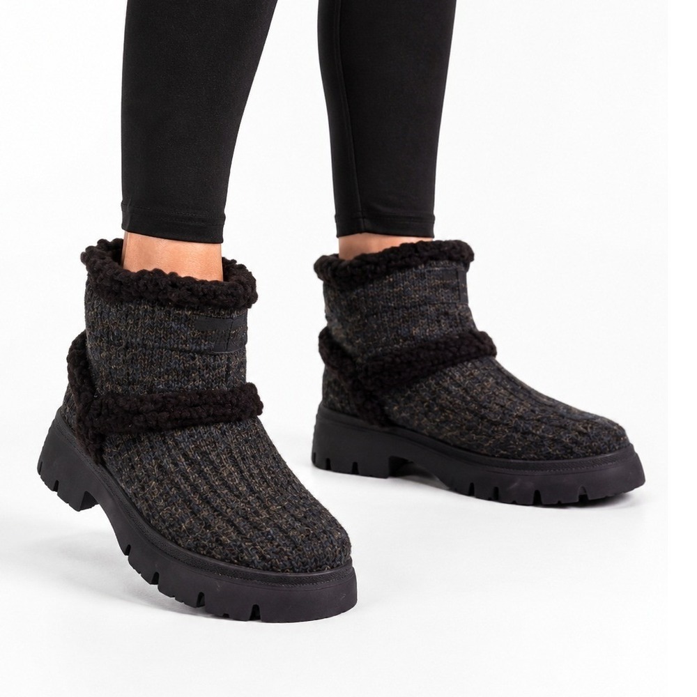 Circus by Sam Edelman Women Clare Knit Booties Black 8.5 Faux Fur Lug Sole Boots
